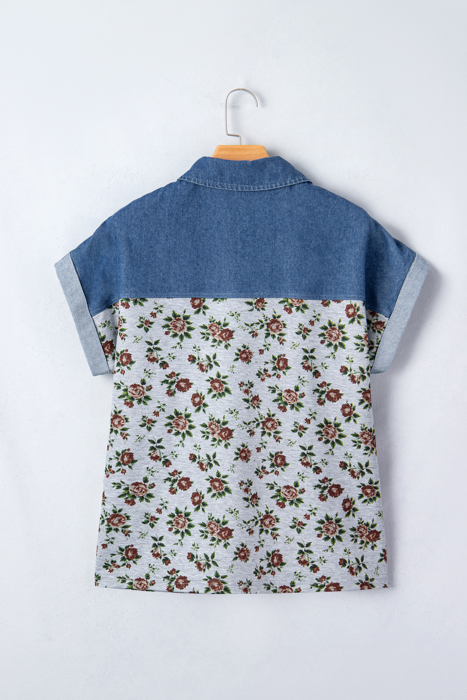 Gorgeous Retro Garden Denim Patchwork Buttoned Collar | S-XL
