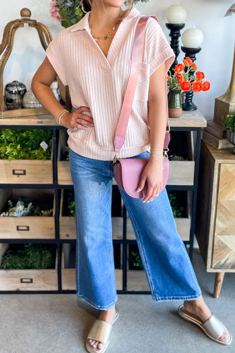 Sunny Day Collared Ribbed Pocket Top | S-XL