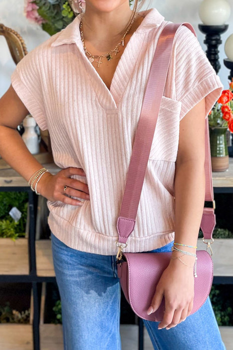 Sunny Day Collared Ribbed Pocket Top | S-XL