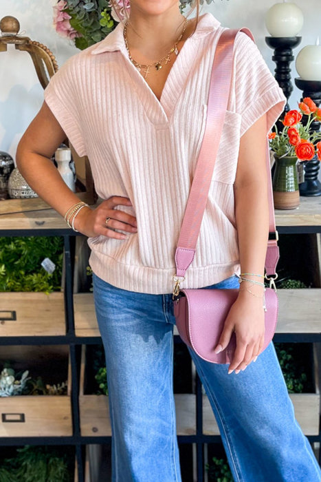 Sunny Day Collared Ribbed Pocket Top | S-XL