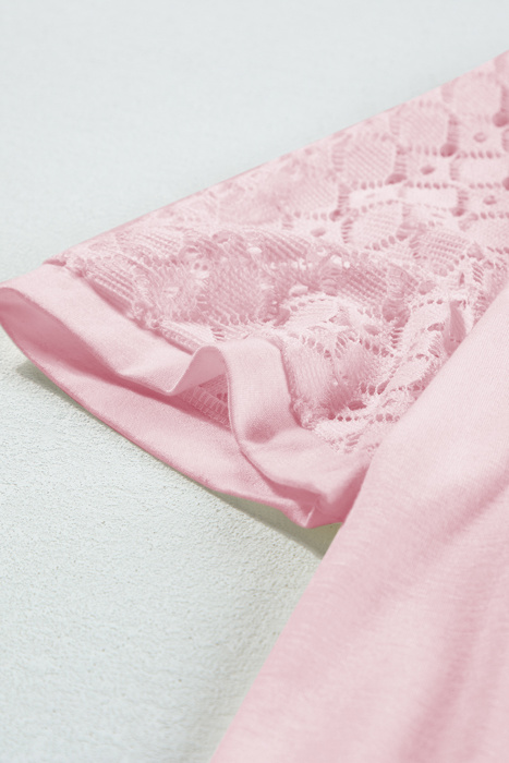 Seamed Detail Contrast Lace Raglan Sleeve Top | S-XL