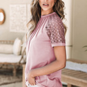  Seamed Detail Contrast Lace Raglan Sleeve Top | S-XL