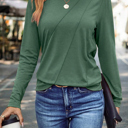Small Green Autumn Asym Long Sleeve Top | S-2XL