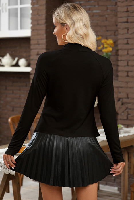 Knit Lettuce Trim High Neck Long Sleeve Top | S -2XL