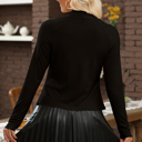  Knit Lettuce Trim High Neck Long Sleeve Top | S -2XL
