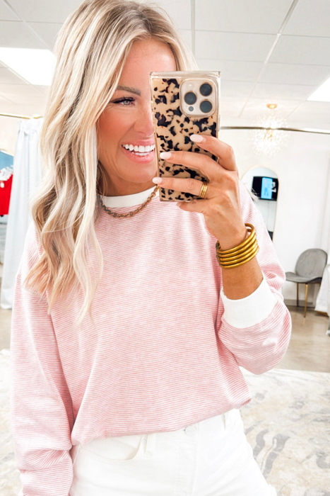 Stripe Contrast Edge Patchwork Long Sleeve Top | S-XL