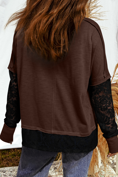 Sheer Lace Patchwork Casual Long Sleeve Tee | S- XL