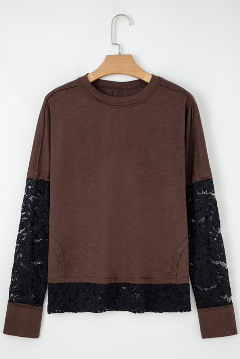 Sheer Lace Patchwork Casual Long Sleeve Tee | S- XL