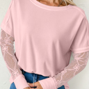  Bow Textured Sheer Long Sleeve Patchwork Tee | S-XL