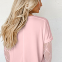  Bow Textured Sheer Long Sleeve Patchwork Tee | S-XL
