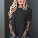  Bow Textured Sheer Long Sleeve Patchwork Tee | S-XL