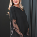  Bow Textured Sheer Long Sleeve Patchwork Tee | S-XL