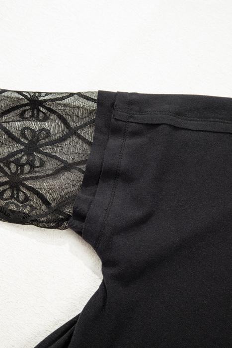 Bow Textured Sheer Long Sleeve Patchwork Tee | S-XL