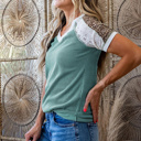  Leopard Lace Twist Ribbed Top | S-XL