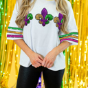  Sequin Fleur de Lis Mardi Gras Varsity T Shirt | S-XL