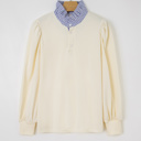   Button Striped Collar Patchwork Puff Sleeve Sweatshirt | S-XL