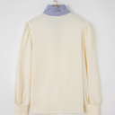   Button Striped Collar Patchwork Puff Sleeve Sweatshirt | S-XL