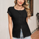  Lace Edge Ribbed Knit Short Sleeve Top | S-XL