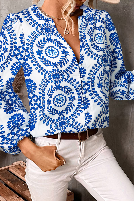 Vine Print Bohemian Puff Sleeve Blouse | S- XL