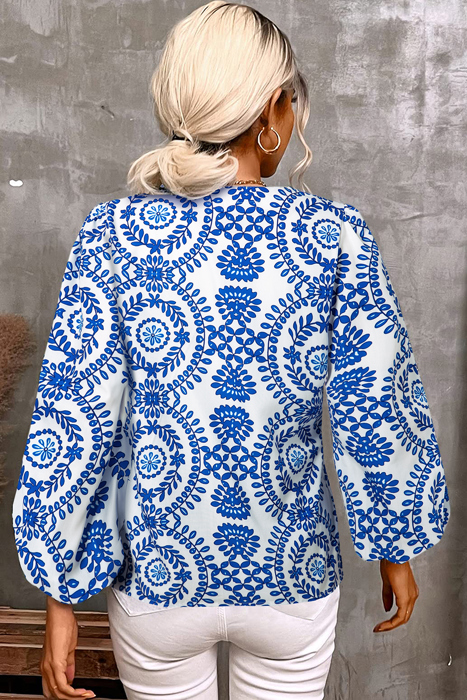 Vine Print Bohemian Puff Sleeve Blouse | S- XL