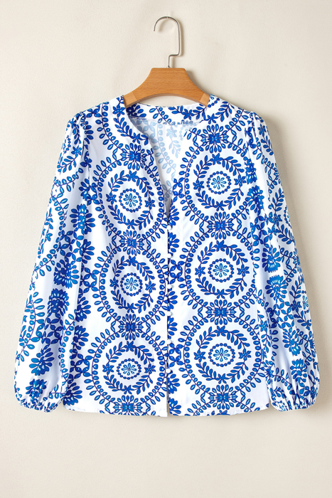 Vine Print Bohemian Puff Sleeve Blouse | S- XL