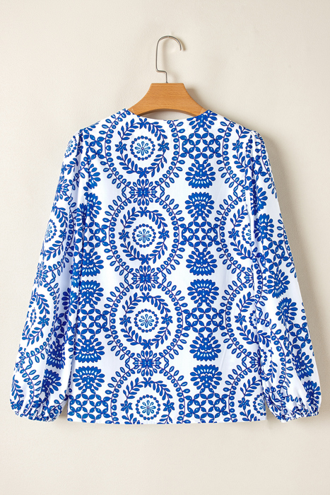 Vine Print Bohemian Puff Sleeve Blouse | S- XL