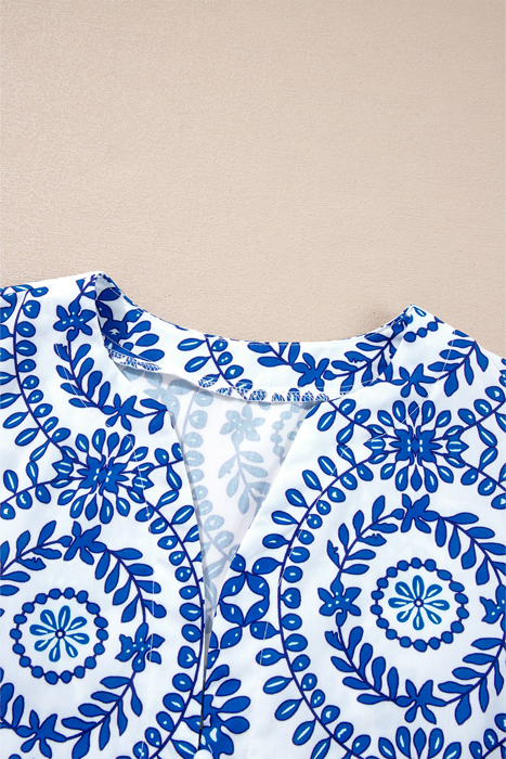 Vine Print Bohemian Puff Sleeve Blouse | S- XL