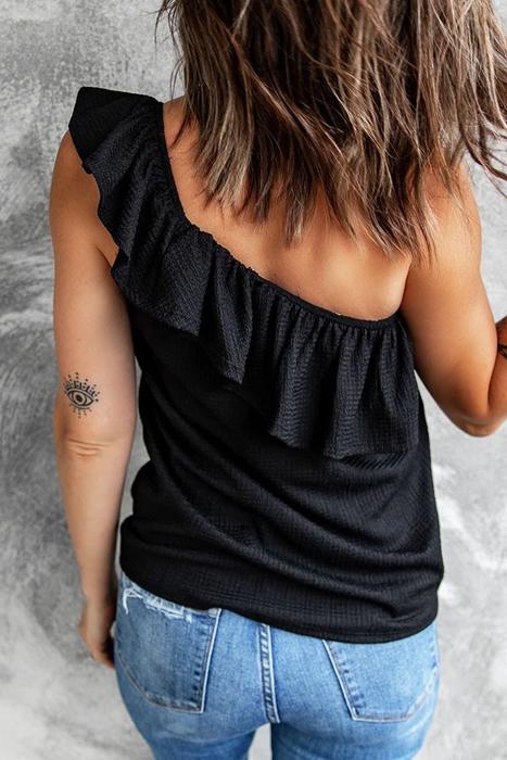 One Shoulder Ruffle Tank | S-2XL