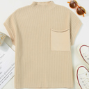  Pocket Ribbed Knit Short Sleeve Sweater