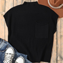  Pocket Ribbed Knit Short Sleeve Sweater