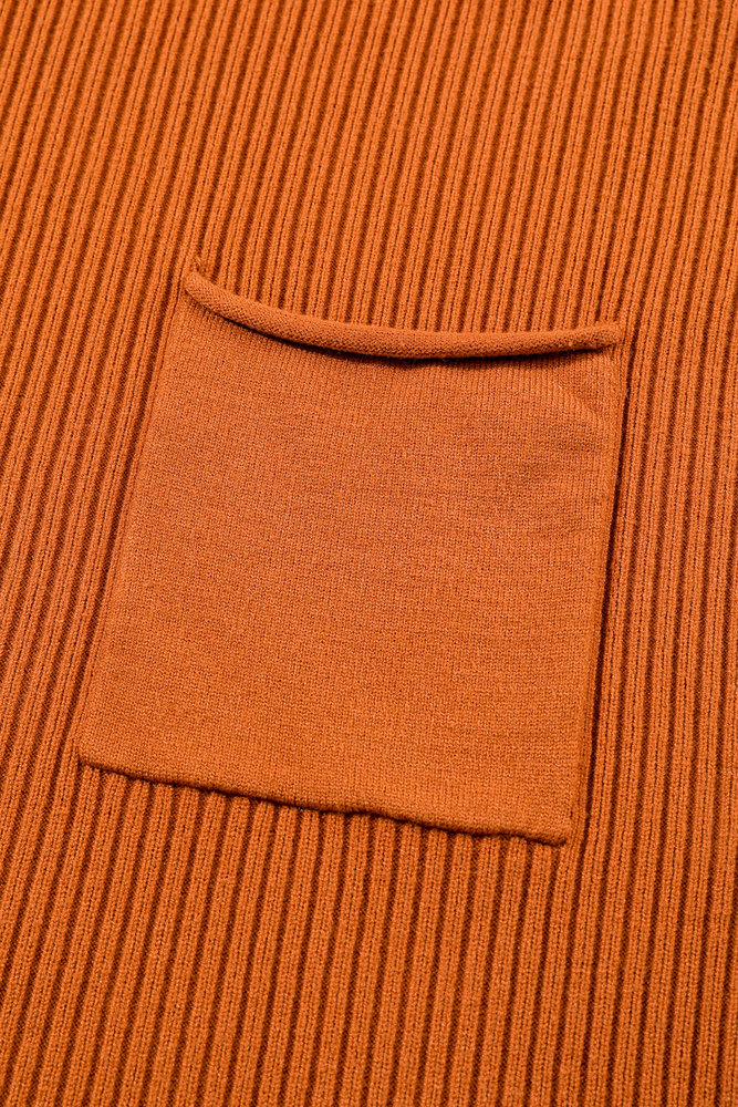 Pocket Ribbed Knit Short Sleeve Sweater