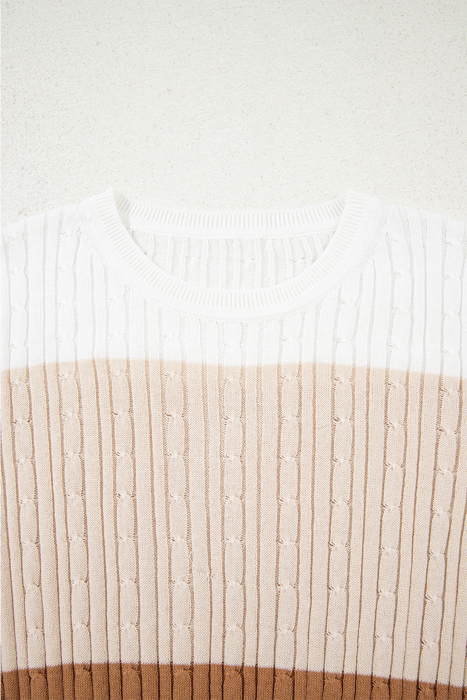 Colorblock Cable Knit Round Neck Sweater | S-XL