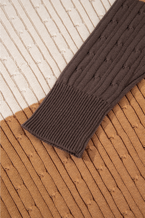 Colorblock Cable Knit Round Neck Sweater | S-XL
