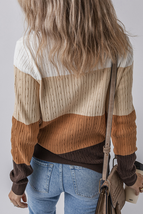 Colorblock Cable Knit Round Neck Sweater | S-XL