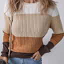  Colorblock Cable Knit Round Neck Sweater | S-XL