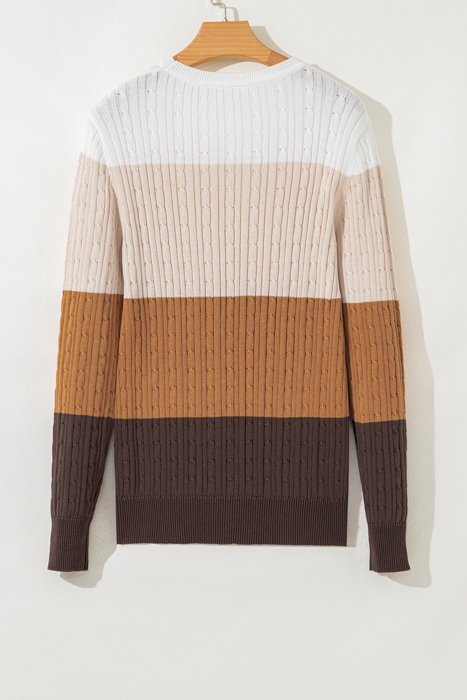 Colorblock Cable Knit Round Neck Sweater | S-XL
