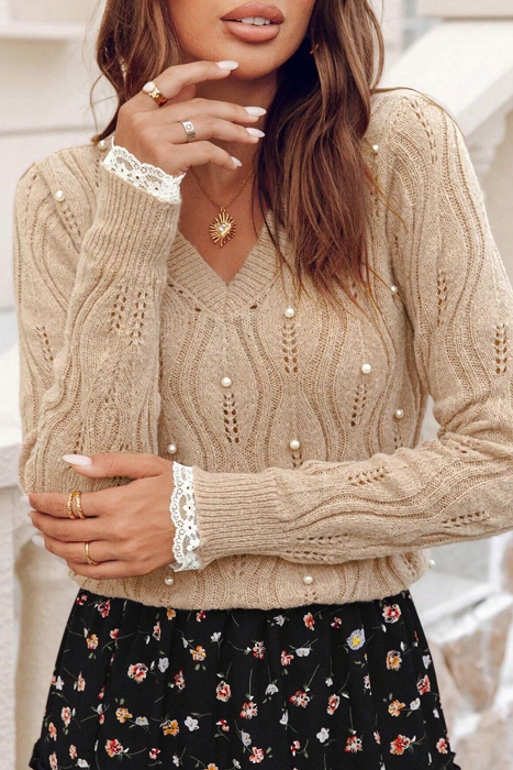 Pearl Lace Patchwork Sweater | S-XL