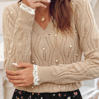 Pearl Lace Patchwork Sweater | S-XL