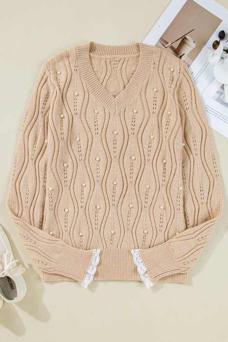 Pearl Lace Patchwork Sweater | S-XL