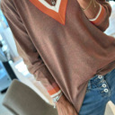  MY DREAM LIFE | Contrast Striped Trim V Neck Varsity Light Sweater | S-XL