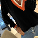  MY DREAM LIFE | Contrast Striped Trim V Neck Varsity Light Sweater | S-XL
