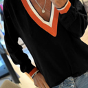  MY DREAM LIFE | Contrast Striped Trim V Neck Varsity Light Sweater | S-XL
