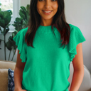  Solid Ribbed Trim Ruffle Short Sleeve Sweater | S-XL