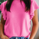  Ribbed Trim Ruffle Short Sleeve Sweater | S-XL