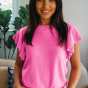  Ribbed Trim Ruffle Short Sleeve Sweater | S-XL