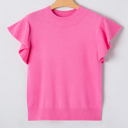  Ribbed Trim Ruffle Short Sleeve Sweater | S-XL