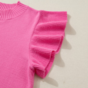  Ribbed Trim Ruffle Short Sleeve Sweater | S-XL
