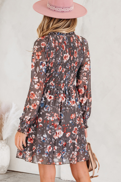 MY DREAM LIFE | My Fall Smocked Bodice Floral Mesh Mini Dress | S-XL