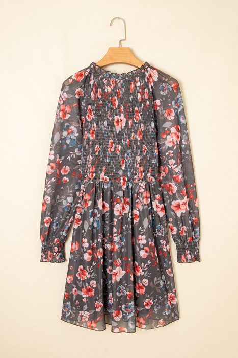 MY DREAM LIFE | My Fall Smocked Bodice Floral Mesh Mini Dress | S-XL