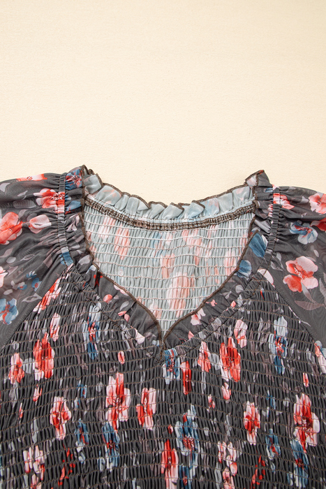 MY DREAM LIFE | My Fall Smocked Bodice Floral Mesh Mini Dress | S-XL